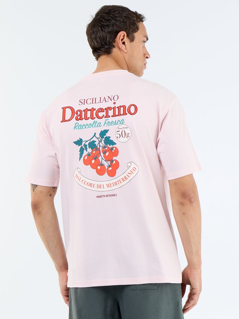 T-shirt homme en coton à col rond avec motif placé Rose - Kiabi