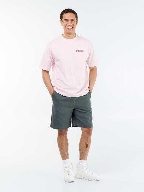 T-shirt homme en coton à col rond avec motif placé - Kiabi