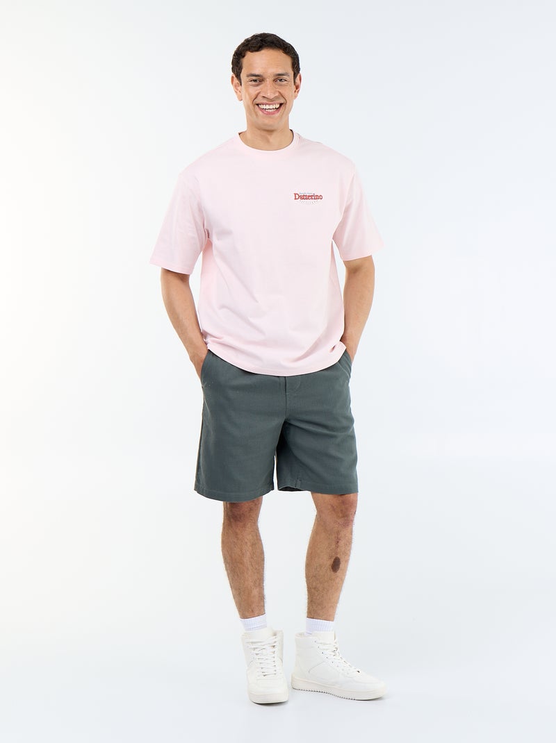 T-shirt homme en coton à col rond avec motif placé Rose - Kiabi