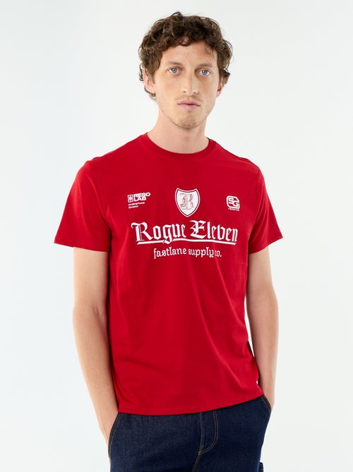 T-shirt homme en coton à col rond avec motif placé - Kiabi