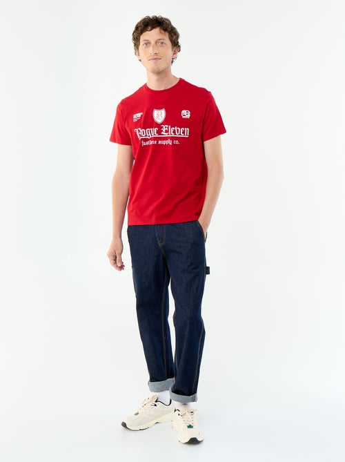 T-shirt homme en coton à col rond avec motif placé - Kiabi