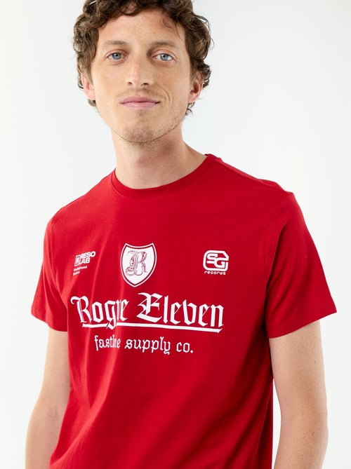 T-shirt homme en coton à col rond avec motif placé - Kiabi