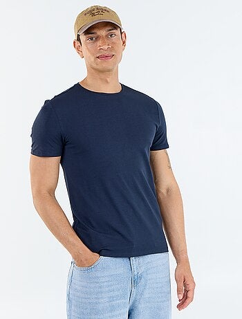T-shirt uni en coton à col rond pour homme