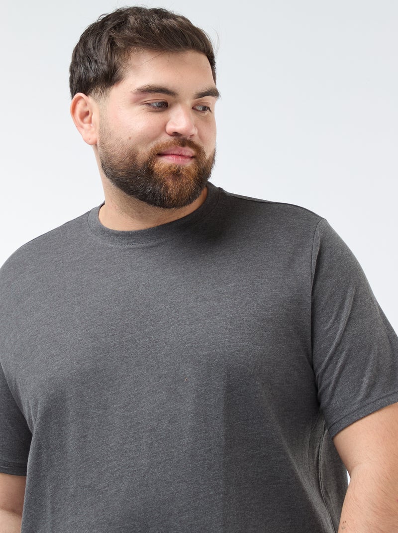T-shirt homme en coton à col rond gris foncé chiné - Kiabi