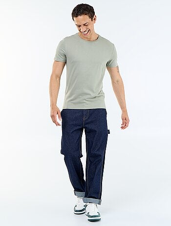 T-shirt uni en coton à col rond pour homme