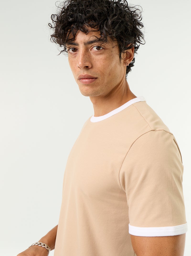 T-shirt homme en coton à col rond uni Beige - Kiabi