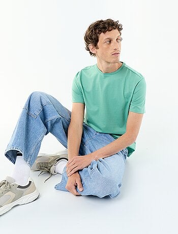 T-shirt uni en coton pour homme à col rond
