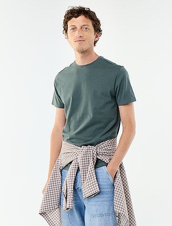 T-shirt uni en coton pour homme à col rond