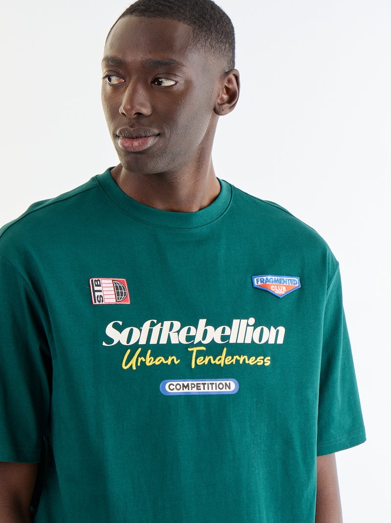 T-shirt homme en coton à col rond Vert - Kiabi