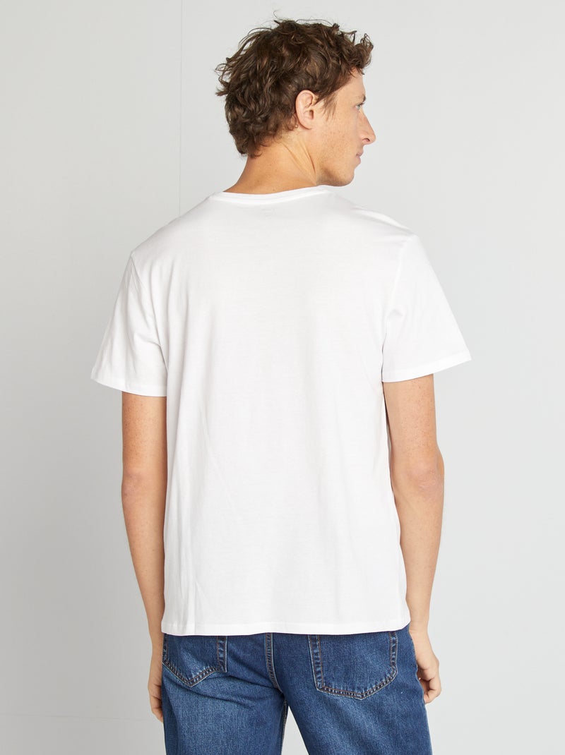 T-shirt homme en coton à col V Blanc - Kiabi