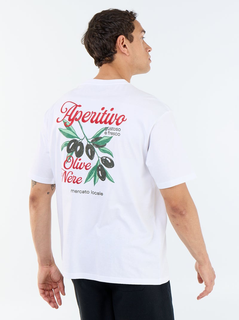T-shirt homme en coton à motif placé Blanc - Kiabi