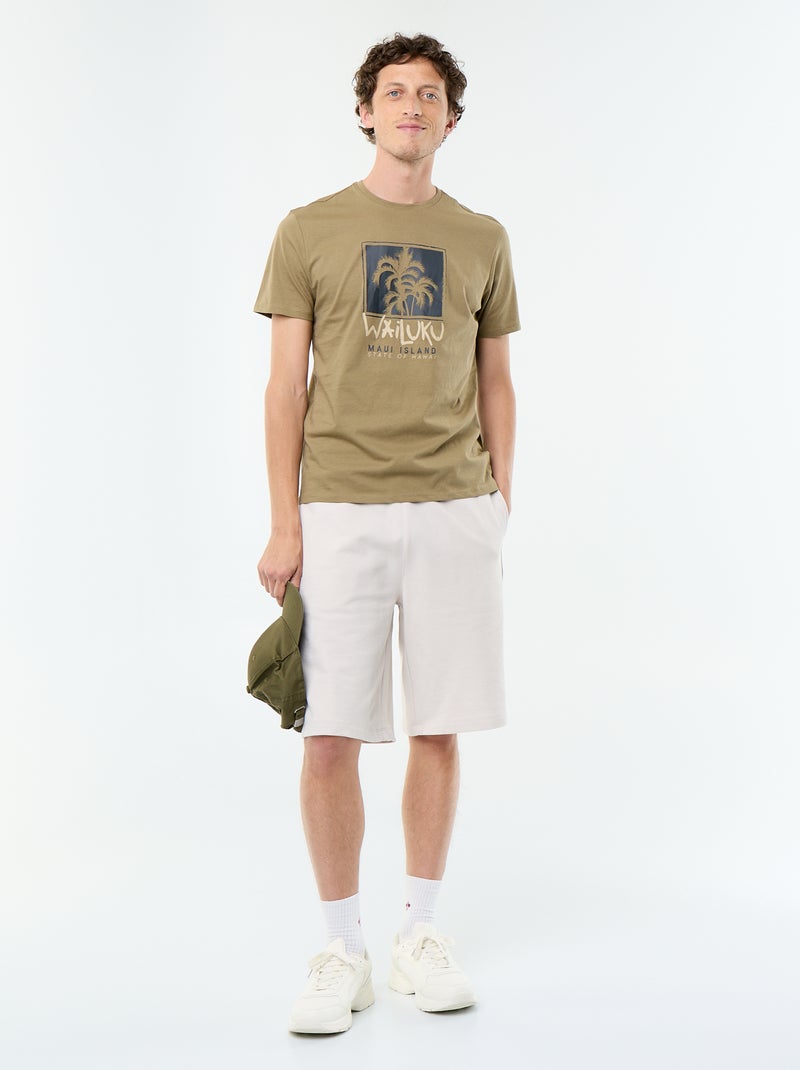 T-shirt homme en coton bio à motif placé et col rond Vert - Kiabi