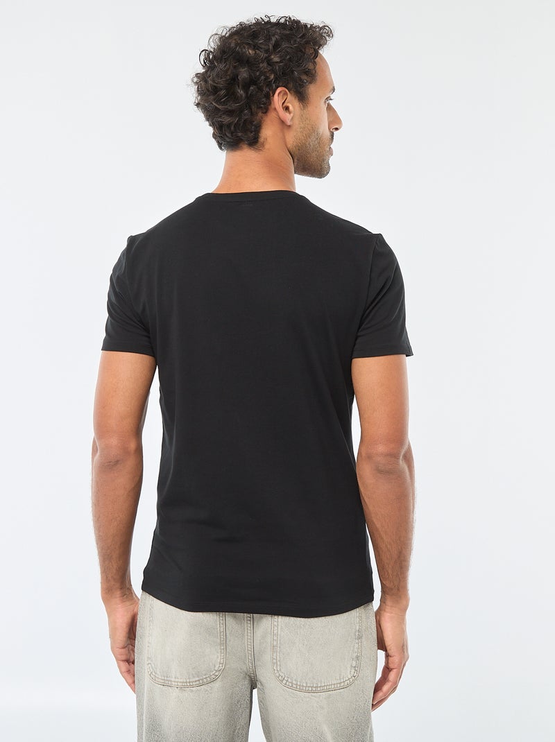 T-shirt homme en coton bio col rond slim Noir - Kiabi