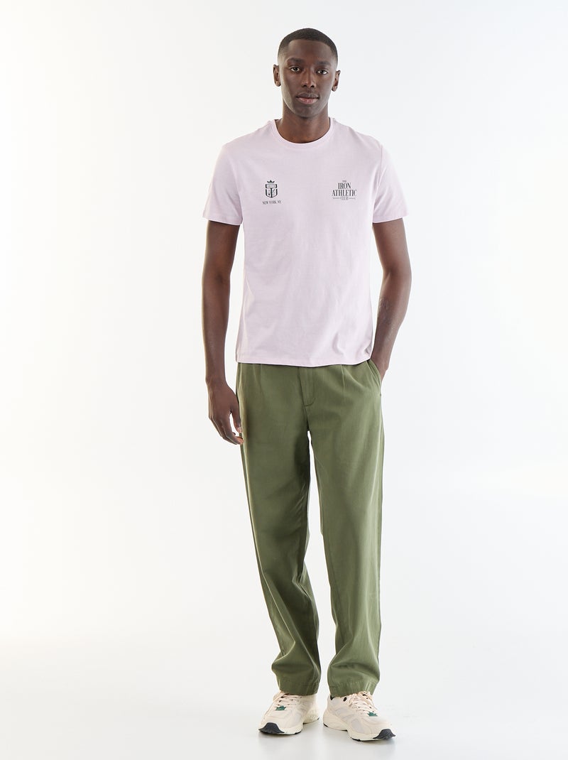 T-shirt homme en coton biologique à col rond imprimé Violet - Kiabi