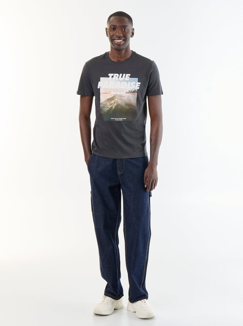 T-shirt homme en coton biologique à motif placé - Kiabi
