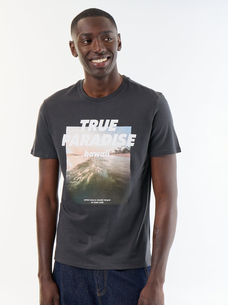 T-shirt homme en coton biologique à motif placé Gris - Kiabi