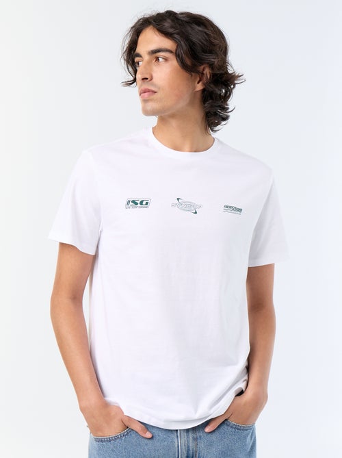 T-shirt homme en coton imprimé à col rond - Kiabi