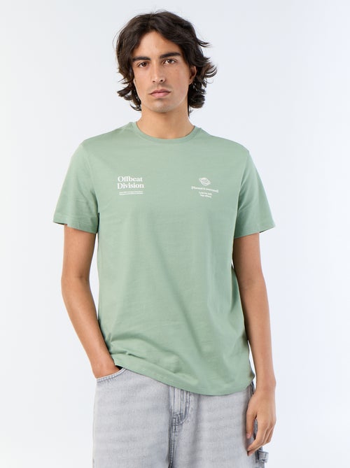 T-shirt homme en coton imprimé à col rond - Kiabi