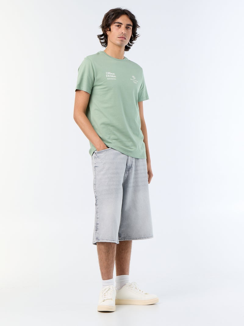 T-shirt homme en coton imprimé à col rond Vert - Kiabi