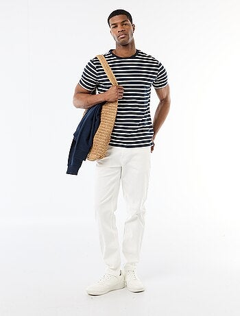 T-shirt homme en coton rayé marinière à col rond
