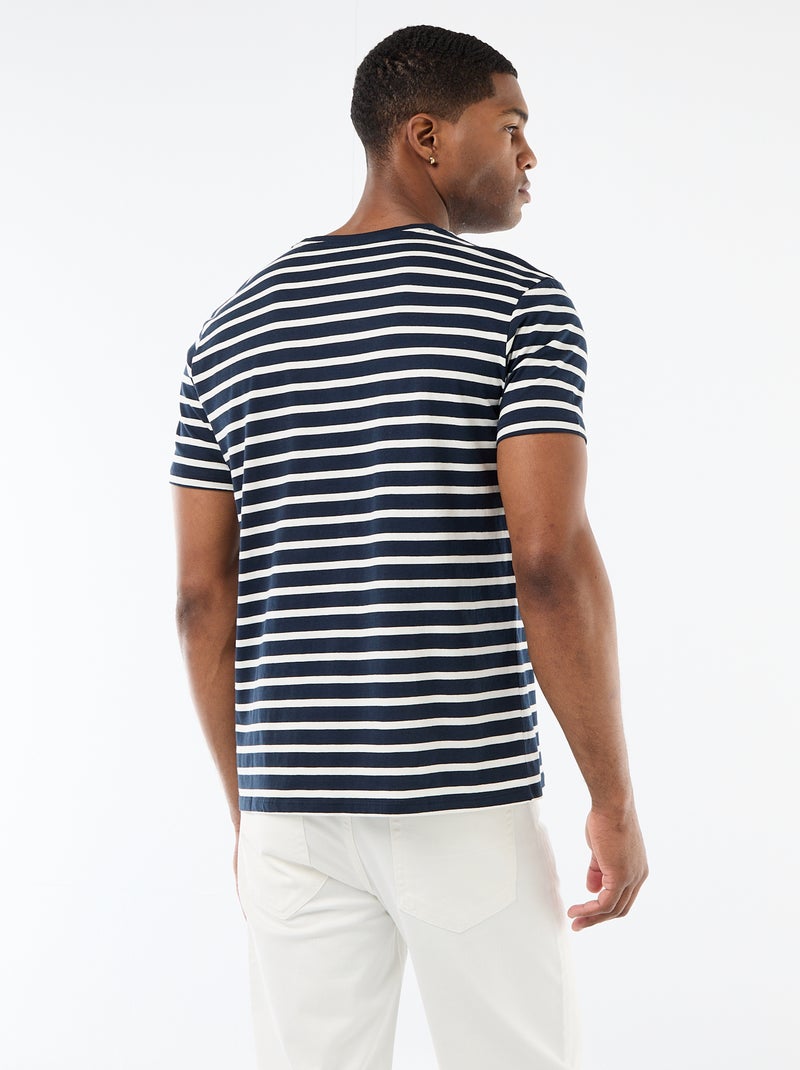 T-shirt homme en coton rayé à col rond Bleu - Kiabi