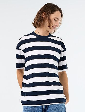 T-shirt homme en coton rayé à col rond