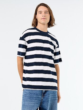 T-shirt homme en coton rayé à col rond