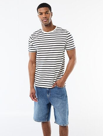 T-shirt homme en coton rayé marinière à col rond