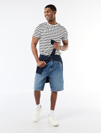 T-shirt homme en coton rayé marinière à col rond