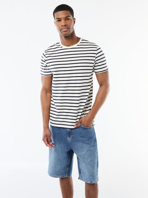 T-shirt homme en coton rayé marinière à col rond - Kiabi