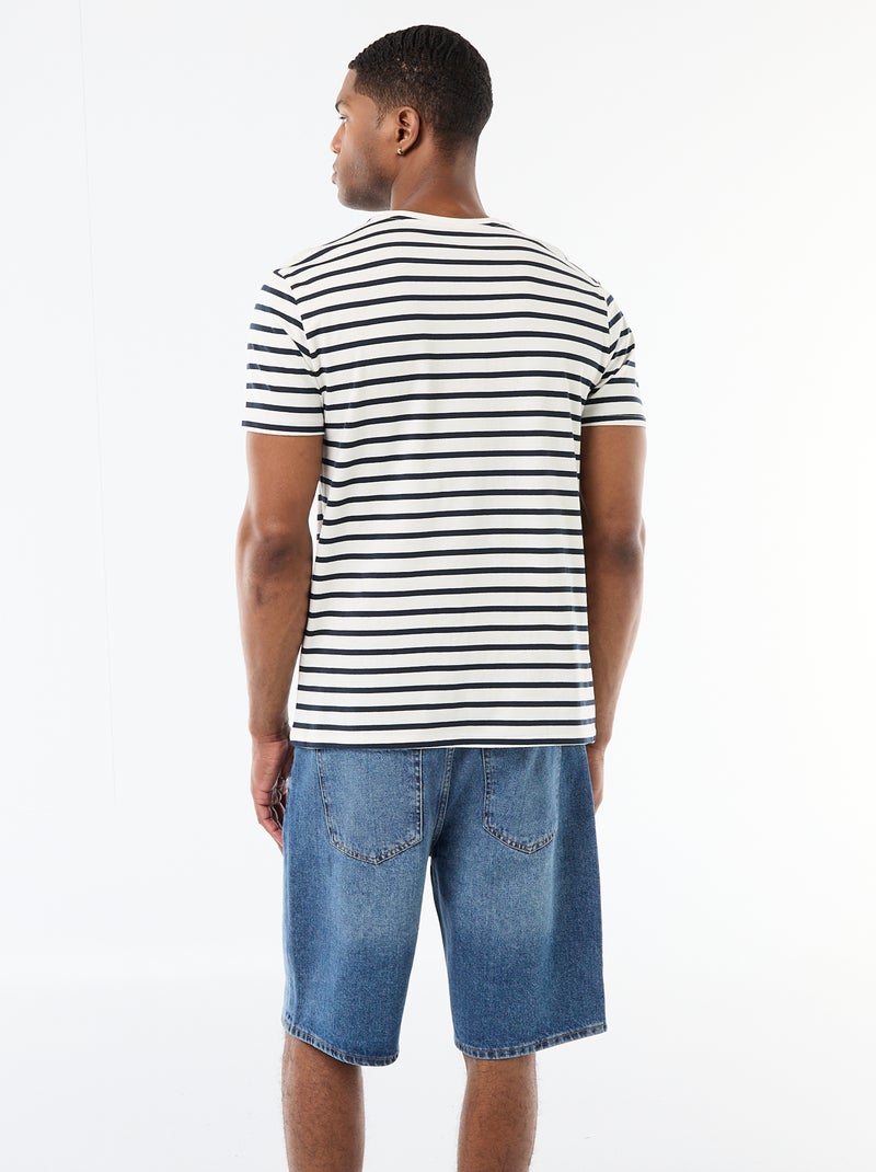 T-shirt homme en coton rayé marinière à col rond Blanc - Kiabi