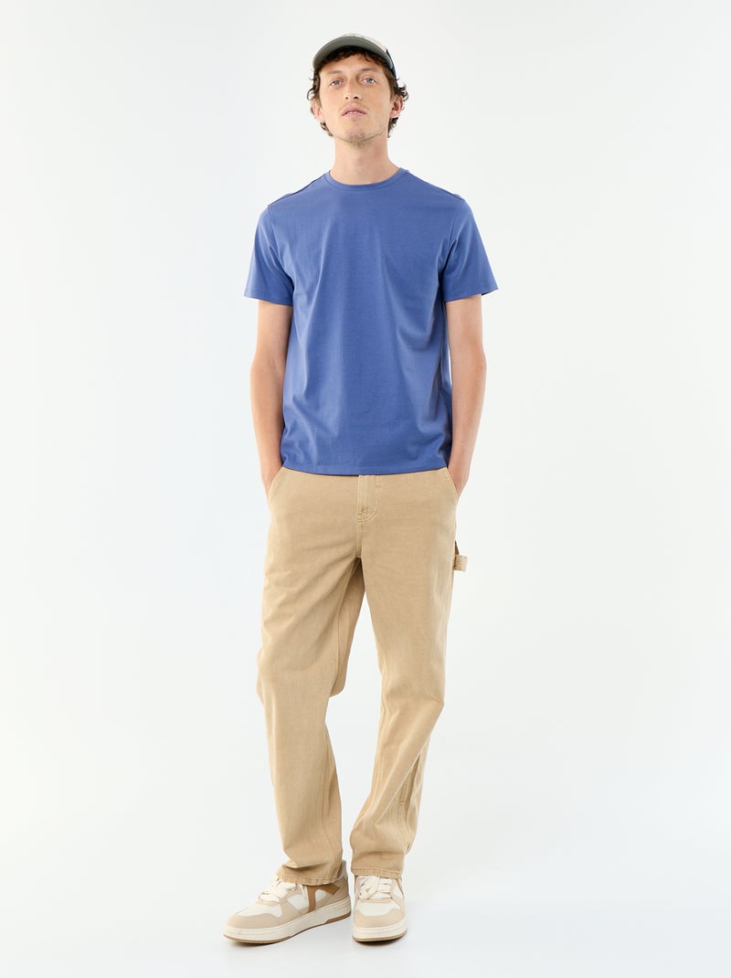 T-shirt homme en coton uni à col rond Bleu - Kiabi