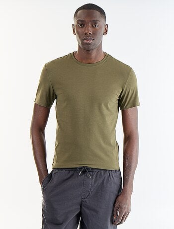 T-shirt uni en coton à col rond pour homme