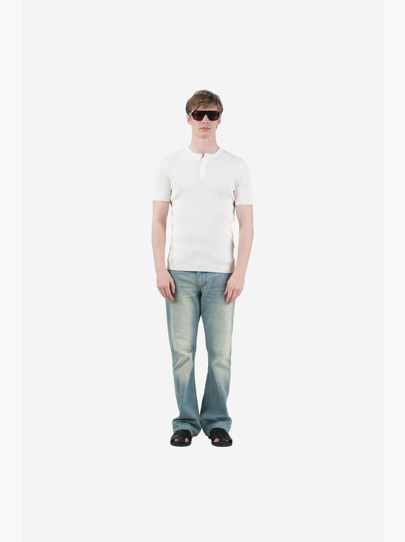 T-shirt homme texturé à col rond et bouton giesto Blanc - Kiabi