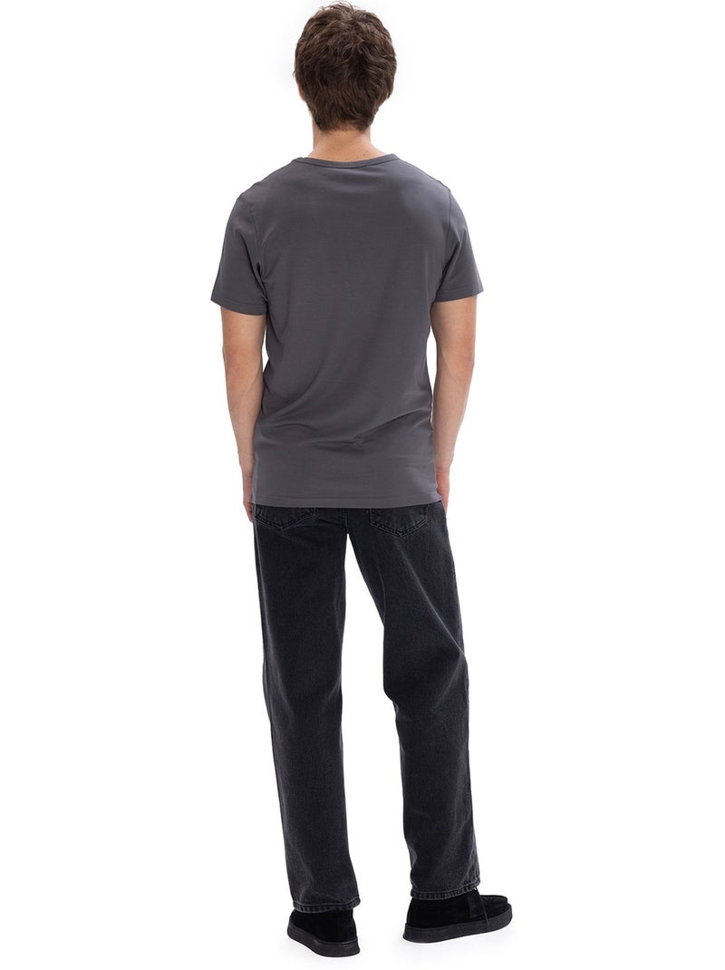 T-shirt homme uni à col rond giesto Gris Noir - Kiabi