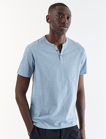 T-shirt homme uni à col tunisien