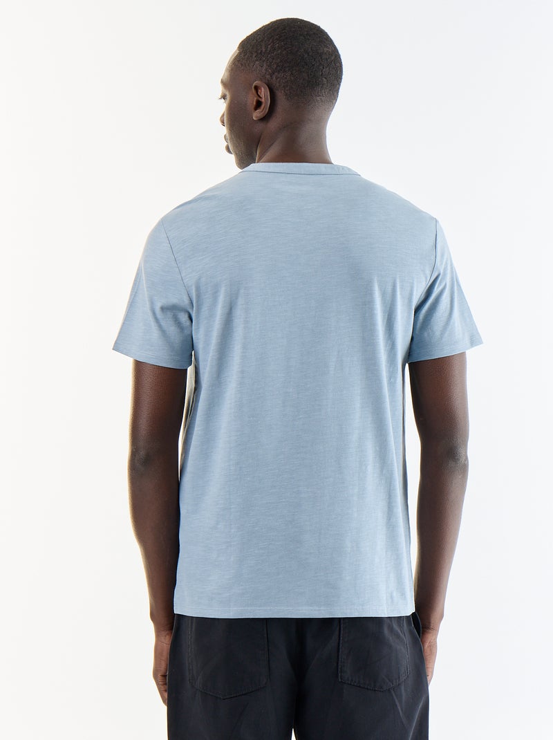 T-shirt homme uni à col tunisien Bleu - Kiabi