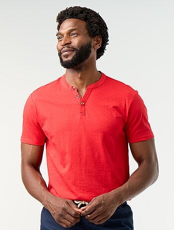 T-shirt homme uni à col tunisien