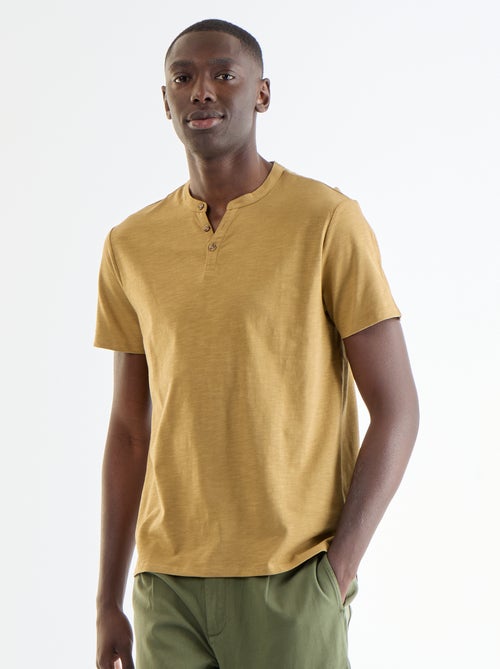 T-shirt homme uni à col tunisien - Kiabi