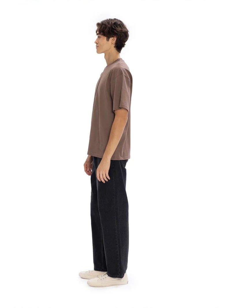 T-shirt homme uni en coton à col rond giesto Taupe - Kiabi
