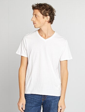 T-shirt homme uni en coton à col V
