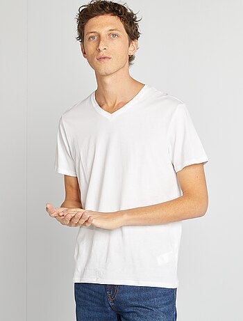 T-shirt homme uni en coton à col V