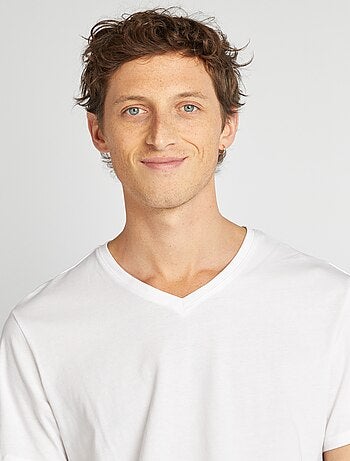 T-shirt homme uni en coton à col V