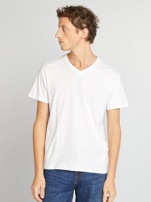 T-shirt homme uni en coton à col V - Kiabi