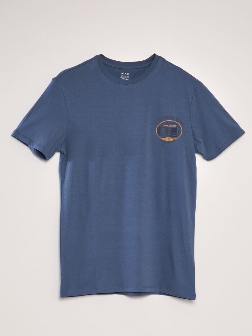 T-shirt imprimé à col rond Bleu - Kiabi