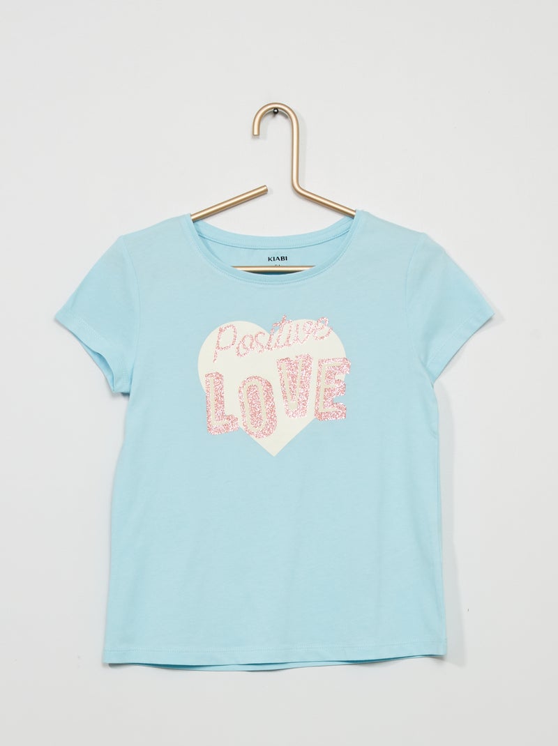 T-shirt imprimé à col rond Bleu ciel - Kiabi