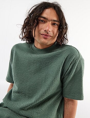 T-shirt imprimé à manches courtes en nid d'abeilles