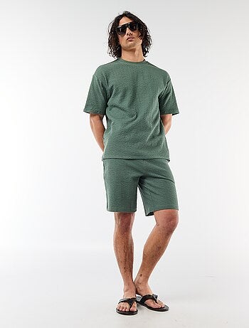 T-shirt imprimé à manches courtes en nid d'abeilles