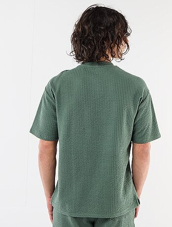 T-shirt imprimé à manches courtes en nid d'abeilles