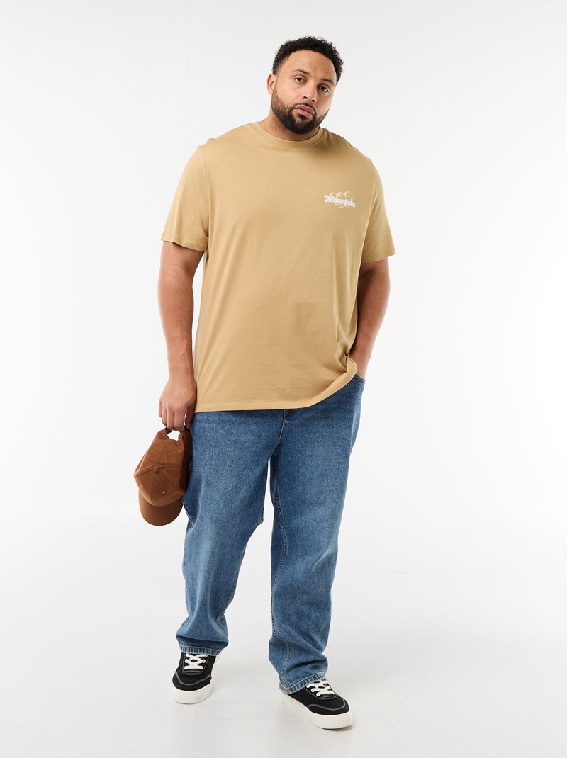 T-shirt imprimé à manches courtes et col rond Beige - Kiabi